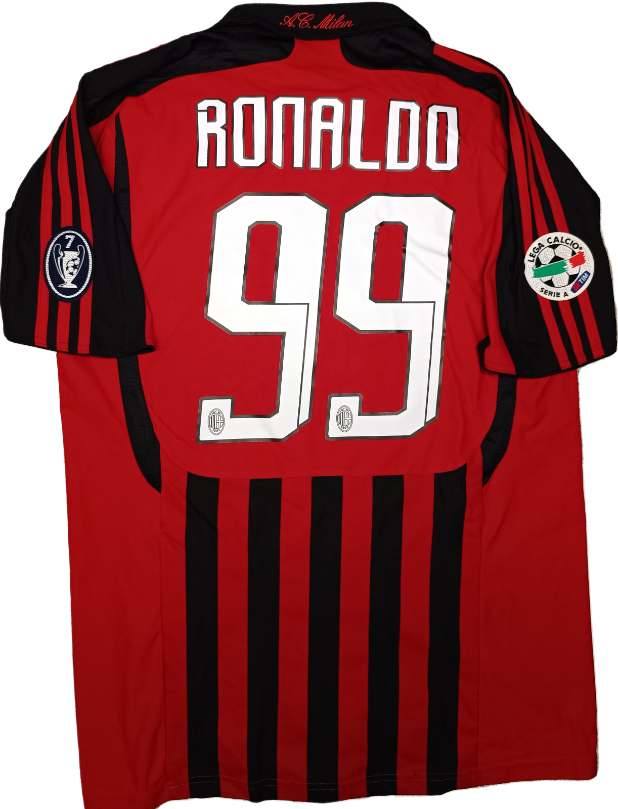 maglia calcio vintage AC Milan RONALDO 2007 2008 Bwin Adidas Climacool