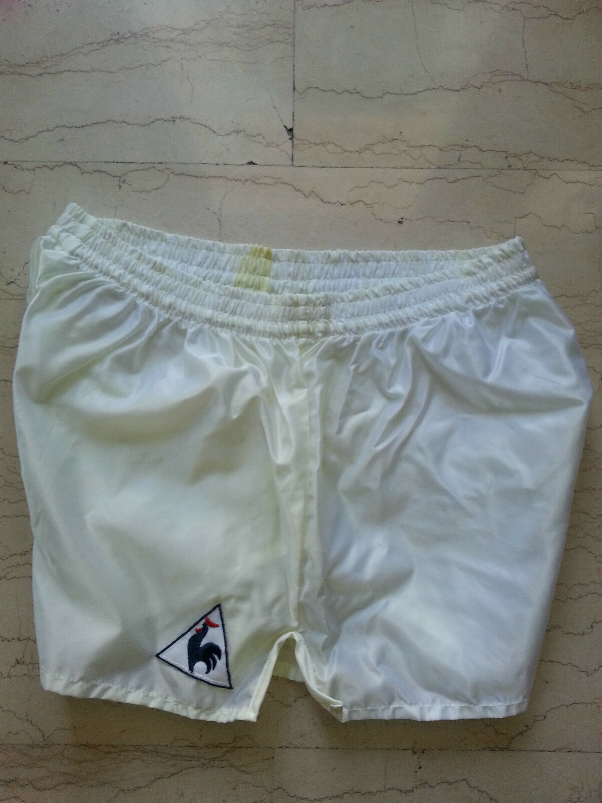 MENS SHINY GLANZ SHORTS LE COQ SPORTIF VINTAGE OLD RARE RETRO SPRINTER 80s Large