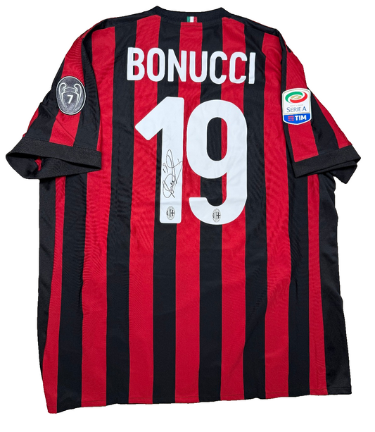 maglia calcio gara AC MILAN BONUCCI SIGNED 2017 2018 Adidas Authentic GARA