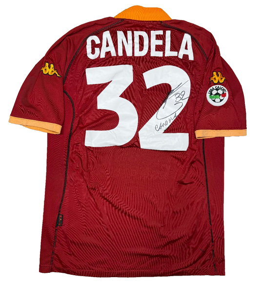 maglia calcio vintage AS Roma Candela #32 2001 2002 Kappa scudetto SIGNED proof