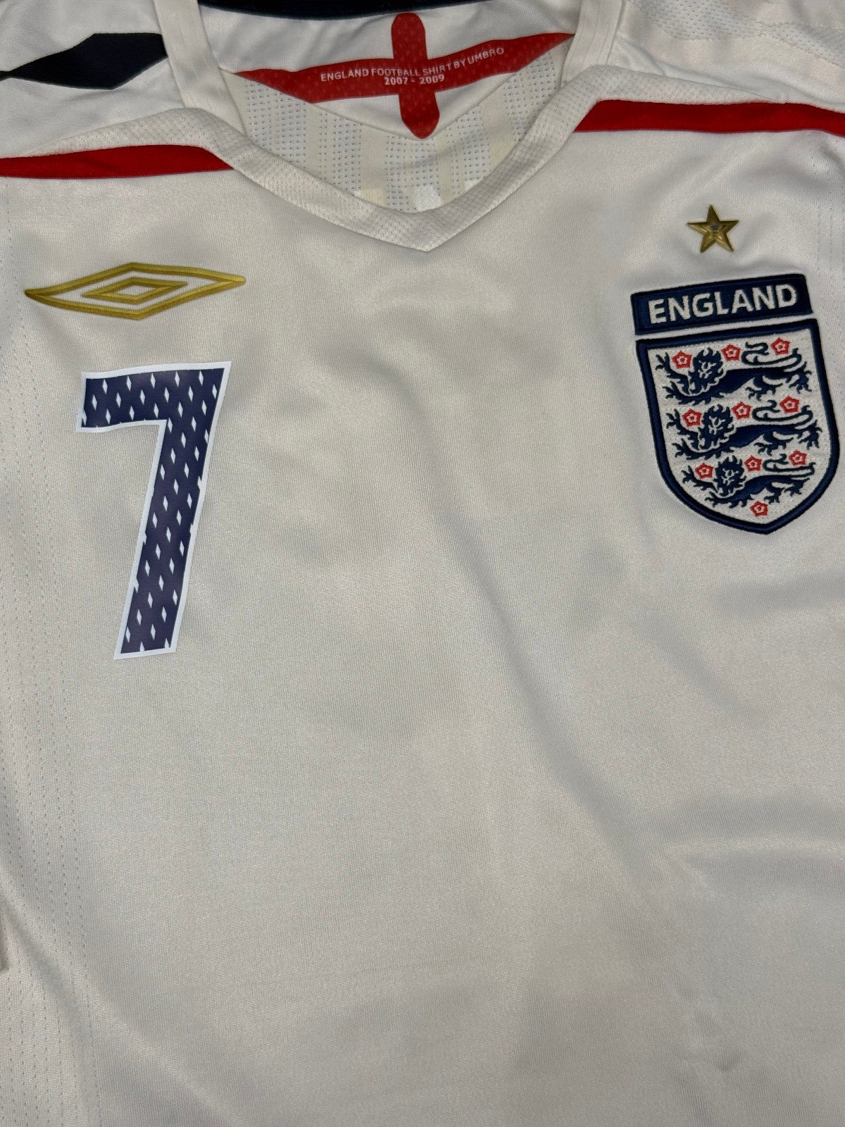 Maglia calcio vintage England Beckham Inghilterra Home World Cup 2007-2009