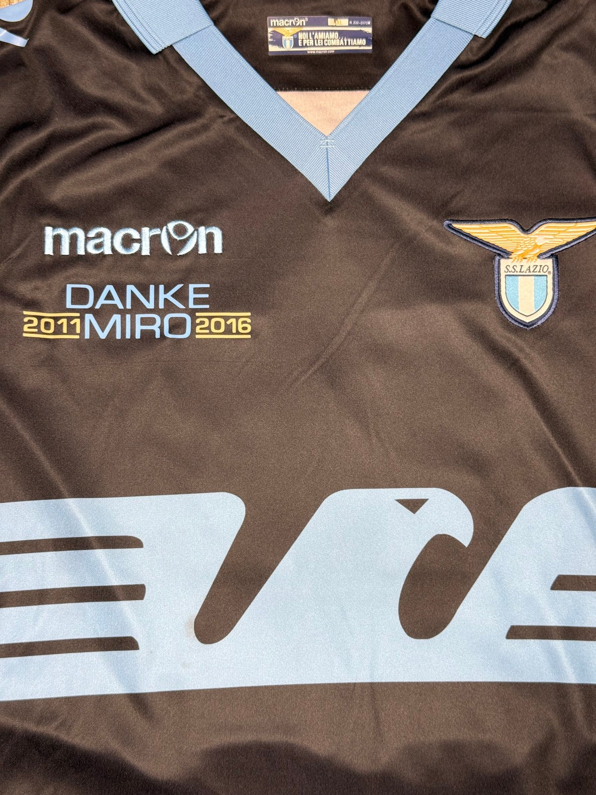 maglia calcio vintage lazio macron calcio KLOSE #DANKEMIRO bandiera 2015 2016